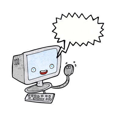 Konuşma baloncuklu çizgi film bilgisayarı