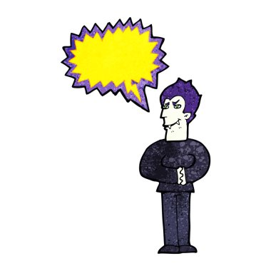 Konuşma balonu olan çizgi film vampiri.