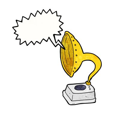 Konuşma baloncuklu çizgi film gramofonu