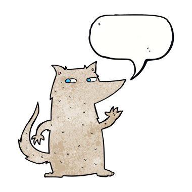 Çizgi film kurdu konuşma baloncuğuyla el sallıyor