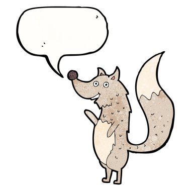 Konuşma baloncuğuyla kurt sallayan çizgi film.