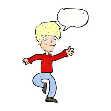 karikatür mutlu bir adam ile konuşma balonu dans