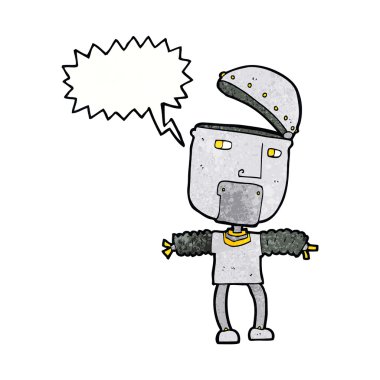 Konuşma baloncuğu ile açık kafalı komik çizgi film robotu