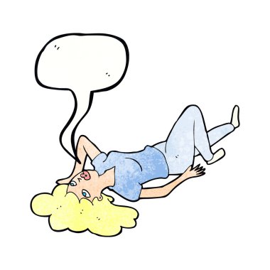 çizgi film kadın konuşma balonu ile yerde yatarken
