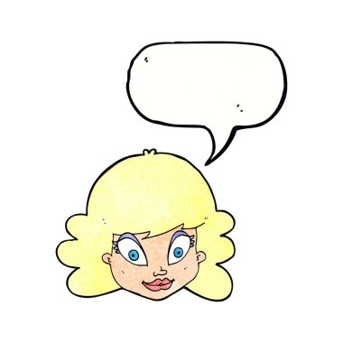 çizgi film mutlu kadın yüzü ile konuşma kabarcığı