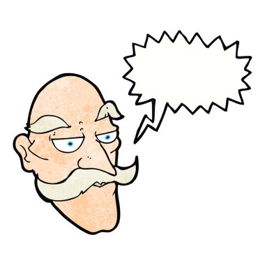 karikatür yaşlı adam yüzü konuşma baloncuğu ile