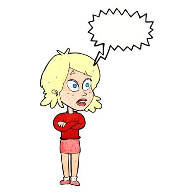 Karikatür, konuşma balonlu kadını şaşırttı.