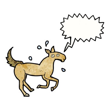 Çizgi film atı konuşma balonuyla terliyor.