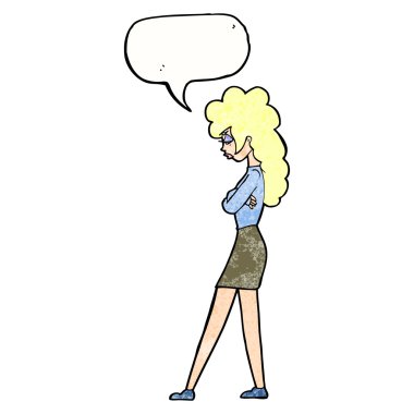 karikatür rahatsız kadınla konuşma balonu