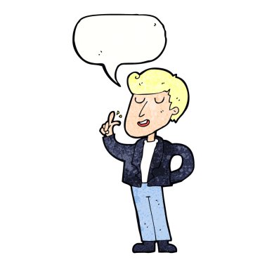 çizgi filmdeki havalı adam konuşma balonuyla parmaklarını şıklatıyor.