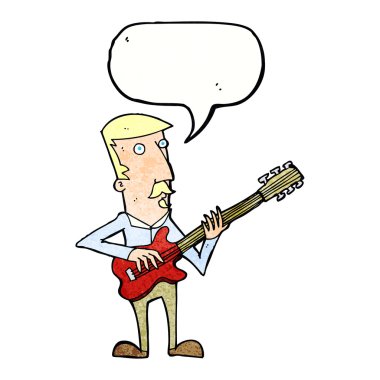 karikatürist konuşma balonuyla elektro gitar çalıyor.