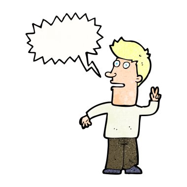 Çizgi film adamı konuşma balonuyla barış işareti yapıyor.