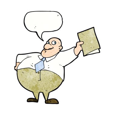 karikatür mutlu patron ile konuşma balonu ile dosya