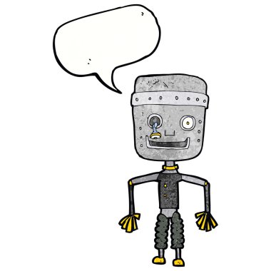 Konuşma baloncuklu yaşlı robot.