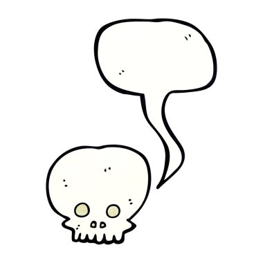 Konuşma baloncuklu garip kafatası sembolü.