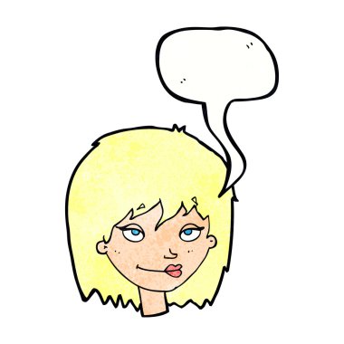 konuşma balonu ile gülümseyen kadın karikatür