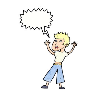 Çizgi filmci konuşma baloncuğuyla panikliyor.