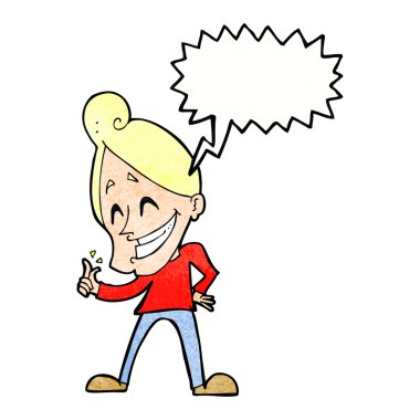 Çizgi filmci konuşma balonuyla parmaklarını şıklatıyor.