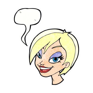 Konuşma baloncuklu güzel kadın yüzü.