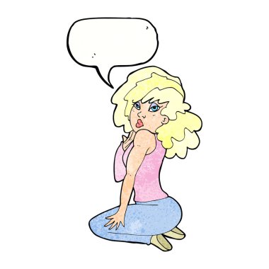 çizgi film kadın konuşma balonu ile poz