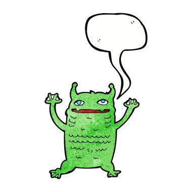 Konuşma balonu olan küçük bir canavar.