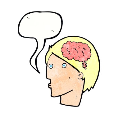 çizgi film adam konuşma balonu ile beyin simgesiyle