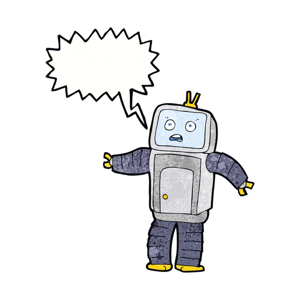 Robot divertente del fumetto con la bolla di discorso — Vettoriale Stock