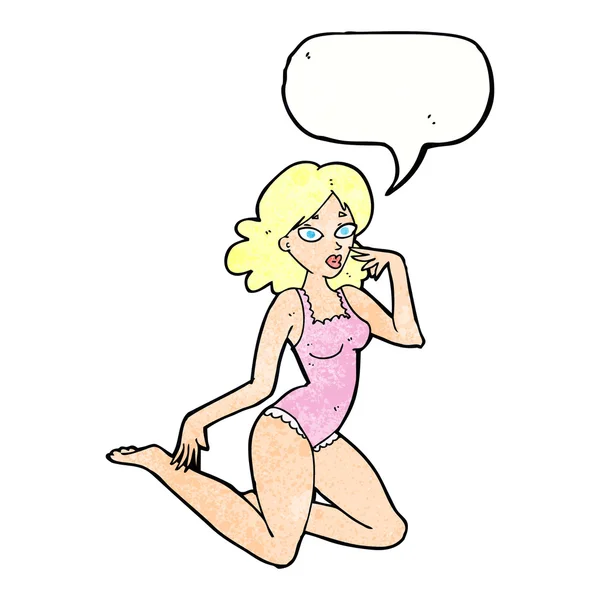 Donna cartone animato in lingerie con bolla discorso — Vettoriale Stock