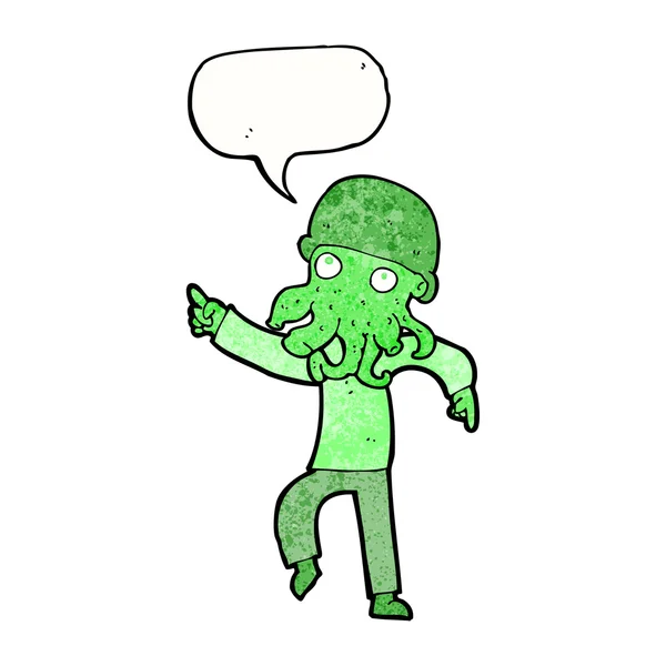 Cartoon alien man dansen met spraak zeepbel — Stockvector