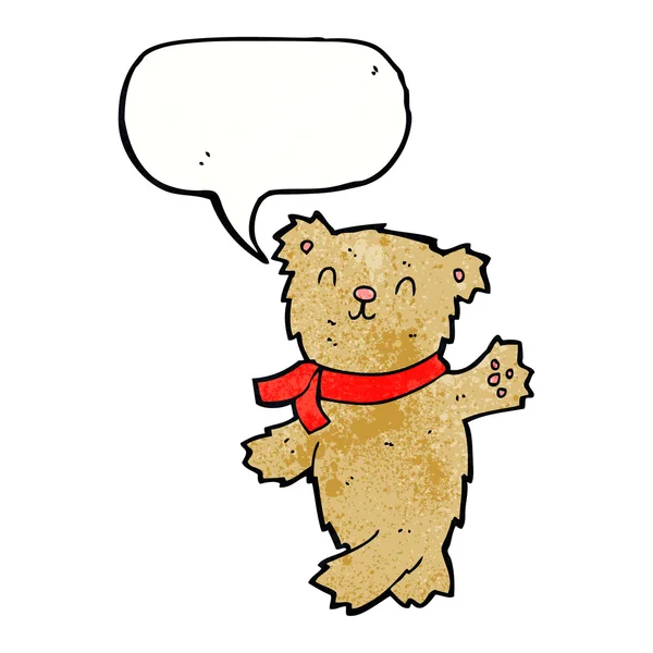 Urso de pelúcia acenando desenhos animados com bolha de fala — Vetor de Stock
