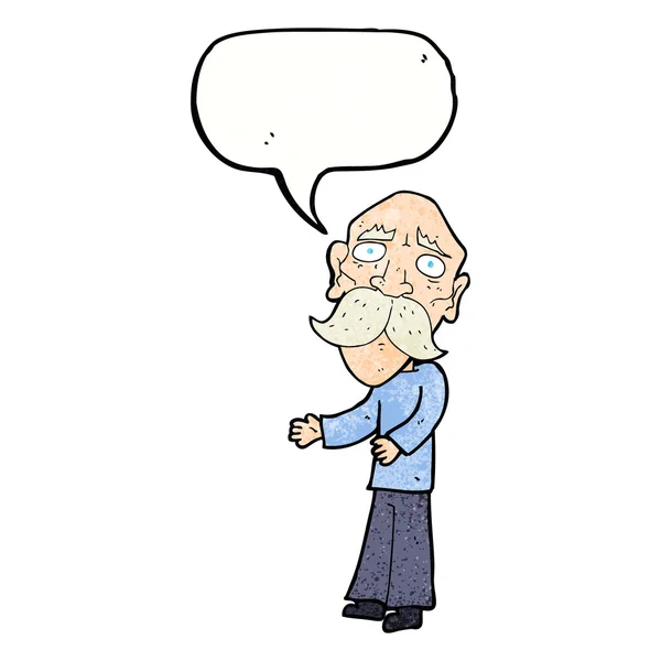 Dibujos animados hombre viejo solitario con burbuja de habla — Vector de stock