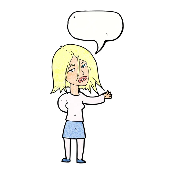 Karikatur unglückliche Frau mit Sprechblase — Stockvektor