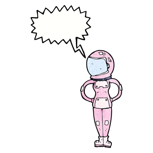 Cartoon-Astronautin mit Sprechblase — Stockvektor