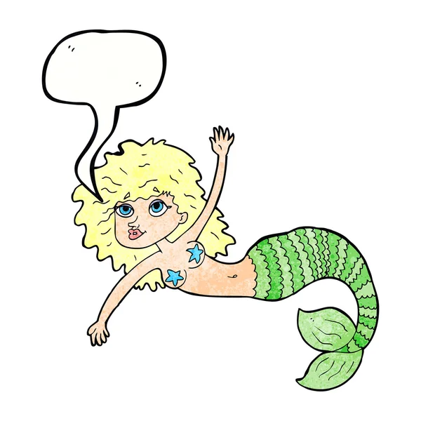 Karikatur hübsche Meerjungfrau mit Sprechblase — Stockvektor