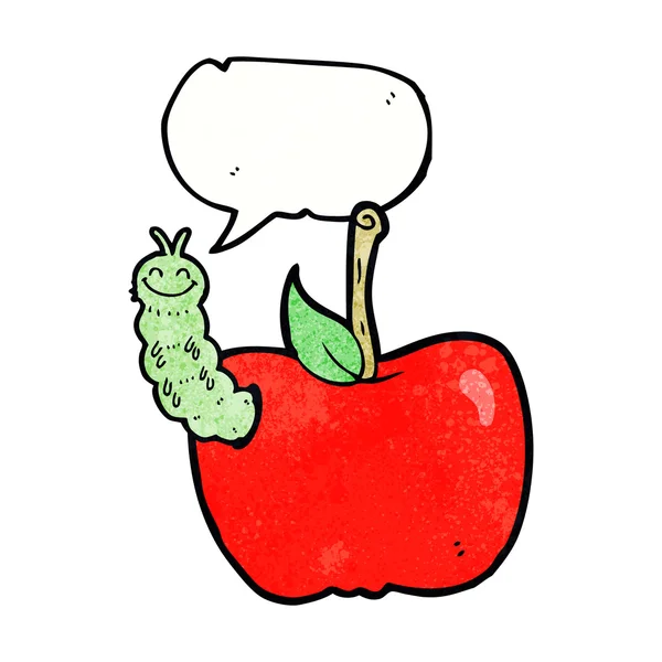 Manzana de dibujos animados con insecto con burbuja de habla — Archivo Imágenes Vectoriales