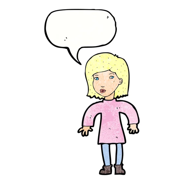 Karikatür dikkat kadın konuşma balonu ile — Stok Vektör