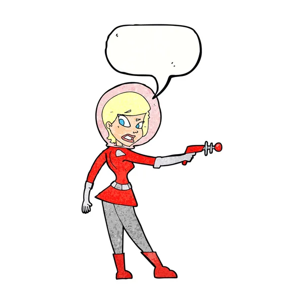 Cartoon sci fi girl with speech bubble — Stock Vector