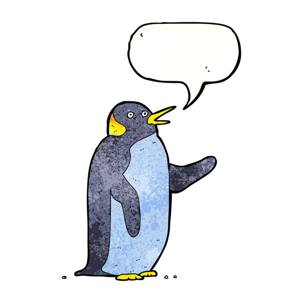 Cartoon penguin waving with speech bubble — Stock Vector