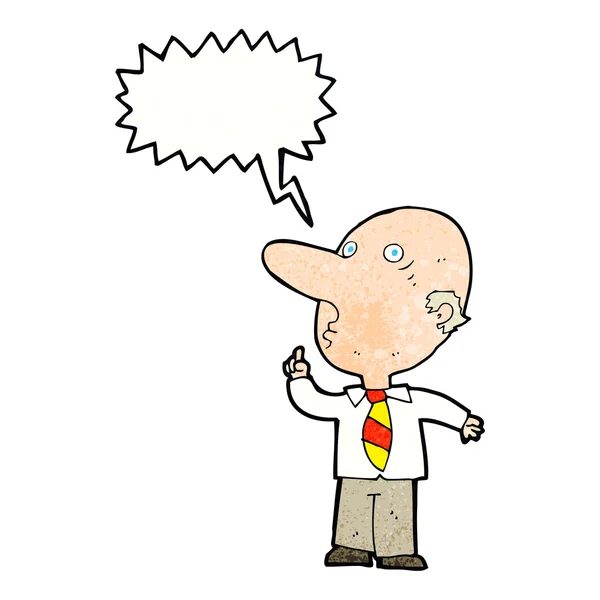 Cartoon bald man asking question with speech bubble — Stock Vector