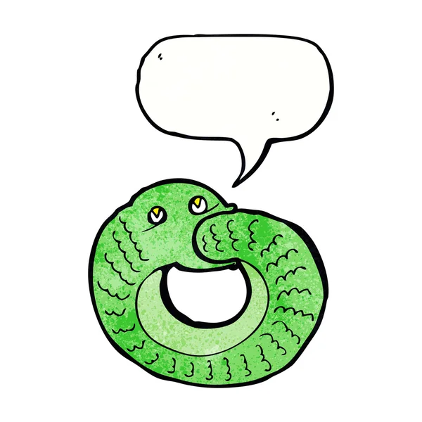 Cobra dos desenhos animados comer própria cauda com bolha de fala — Vetor de Stock