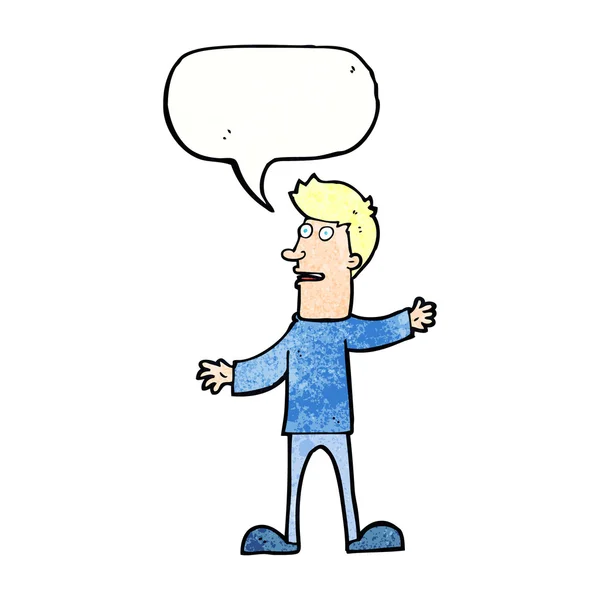 Cartoon verrast man met spraakzeepbel — Stockvector