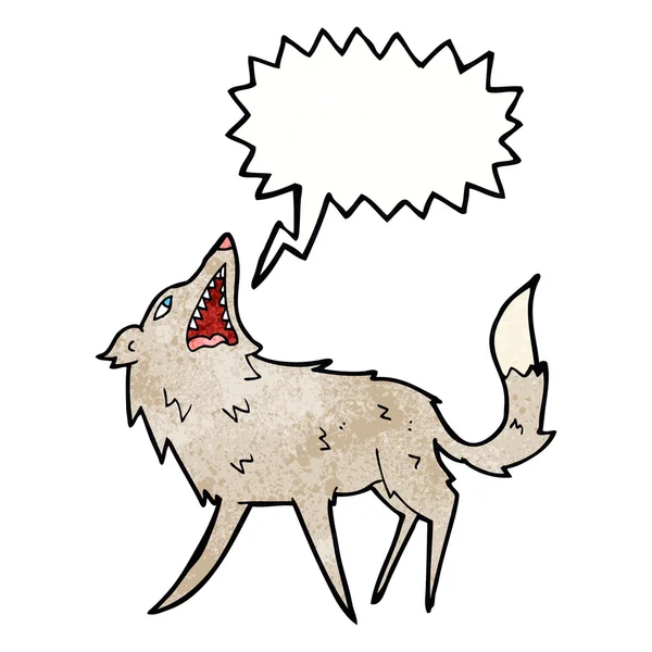 Cartoon snapping wolf with speech bubble — Stock Vector