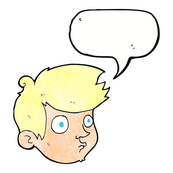 Desenho animado olhando menino com bolha de fala — Vetor de Stock