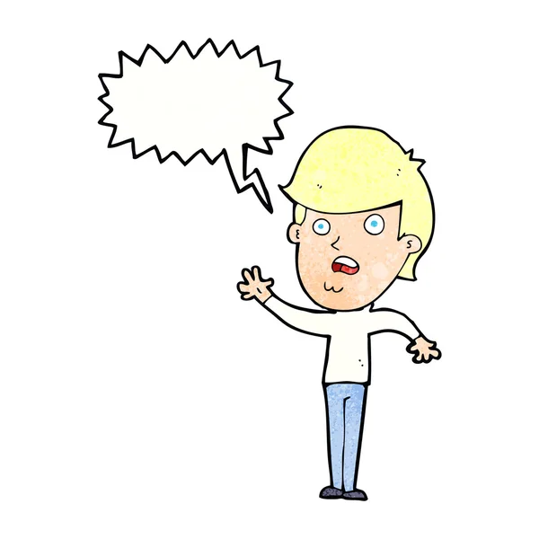 Cartoon ongelukkige jongen met spraakbel — Stockvector