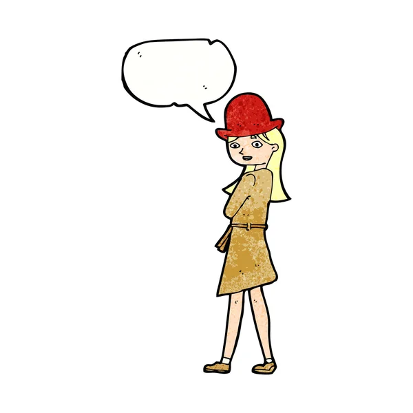 Desenho animado espião feminino com bolha de fala — Vetor de Stock