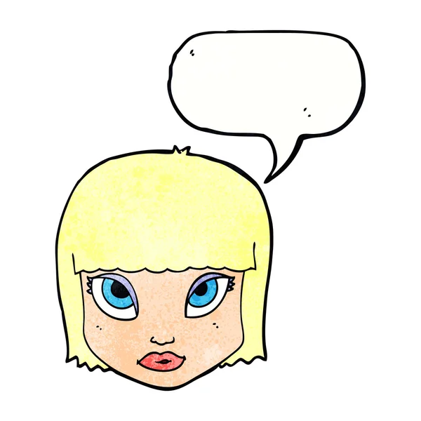 Cartoon female face with speech bubble — Stock Vector