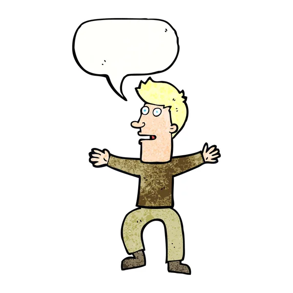 Hombre de dibujos animados sobresaltado con burbuja de habla — Vector de stock