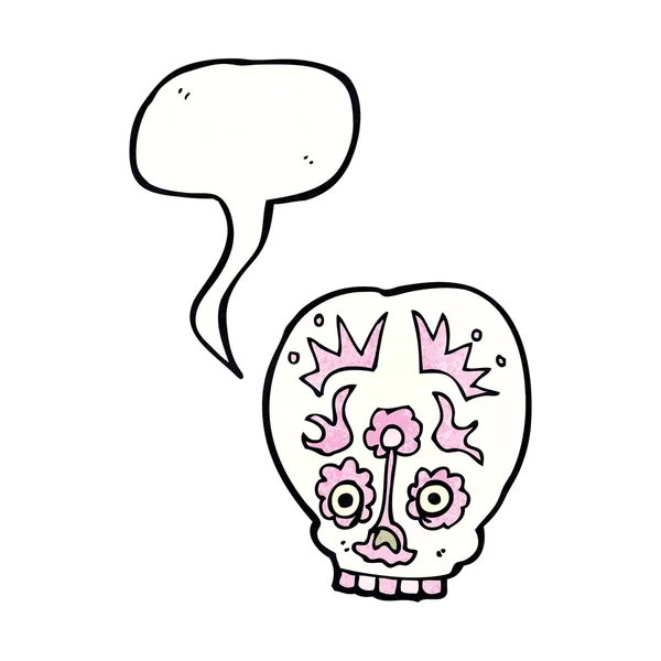 Cartoon sugar skull with speech bubble — Stock Vector