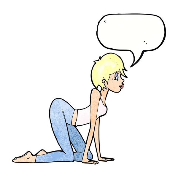 Γελοιογραφία σέξι γυναίκα σε όλα τα fours με το συννεφάκι λόγου — Διανυσματικό Αρχείο