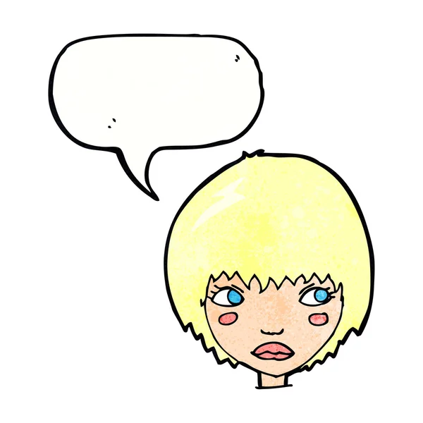 Dibujos animados chica infeliz con burbuja del habla — Vector de stock